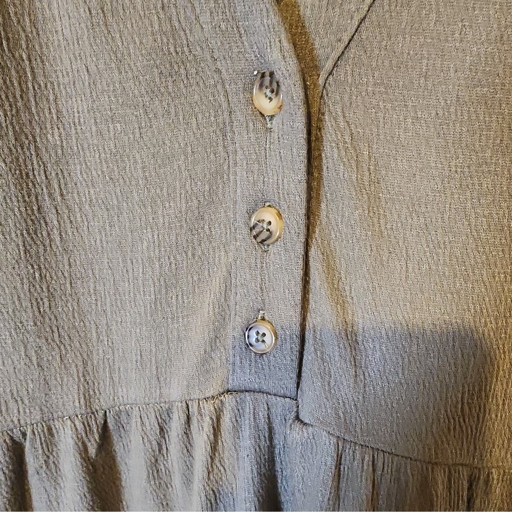 Knox Rose Green Waffle Knit V-Neck Button Front Shift Dress Knee Length M - Picture 3 of 9